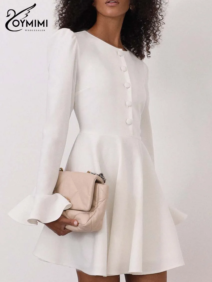 Oymimi Elegant White O-Neck Women's Dress Fashion O-Neck Long Sleeve Ruffled Dresses Casual Button High Waisted Mini Dresses
Oymimi Elegant White O-Neck Women's Dress Fashion O-Neck Long Sleeve Ruffled Dresses Casual Button High Waisted Mini Dresses