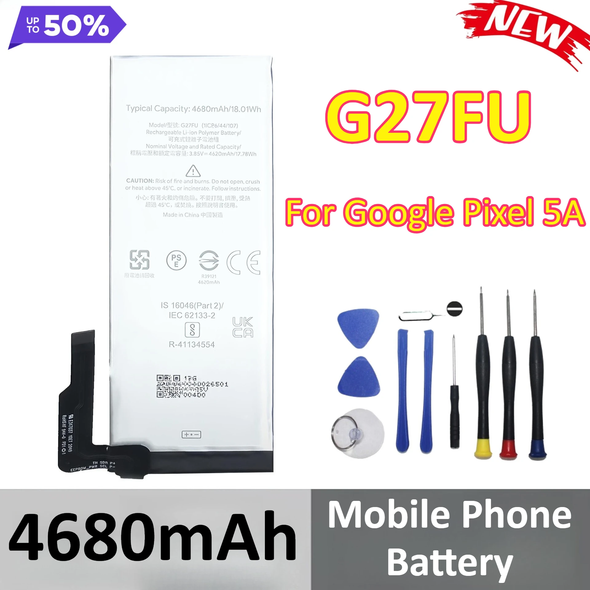 New G27FU Replacement Battery 4680mAh for Google Pixel 5A Mobile Phone Battery +Tools
New G27FU Replacement Battery 4680mAh for Google Pixel 5A Mobile Phone Battery +Tools