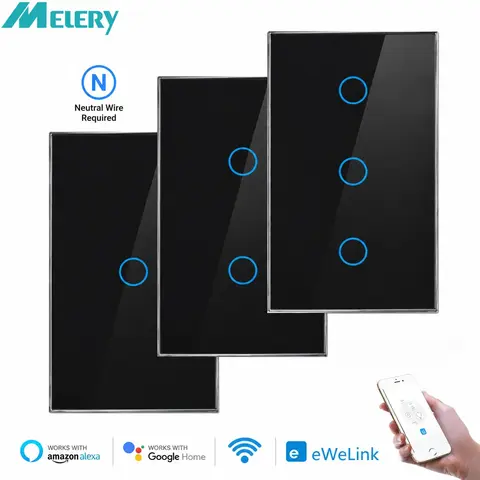 Melery EWelink Smart Light Wall Switch Wifi Bluetooth Touch Sensor Glass Panel Voice Remote Control Alexa Dot Google Home App