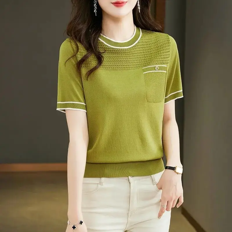 Summer Women Clothing O-Neck T-Shirts Hollow Out Patchwork Pockets Korean Fashion Casual Loose Short Sleeve Female Knitted Tops
Summer Women Clothing O-Neck T-Shirts Hollow Out Patchwork Pockets Korean Fashion Casual Loose Short Sleeve Female Knitted Tops