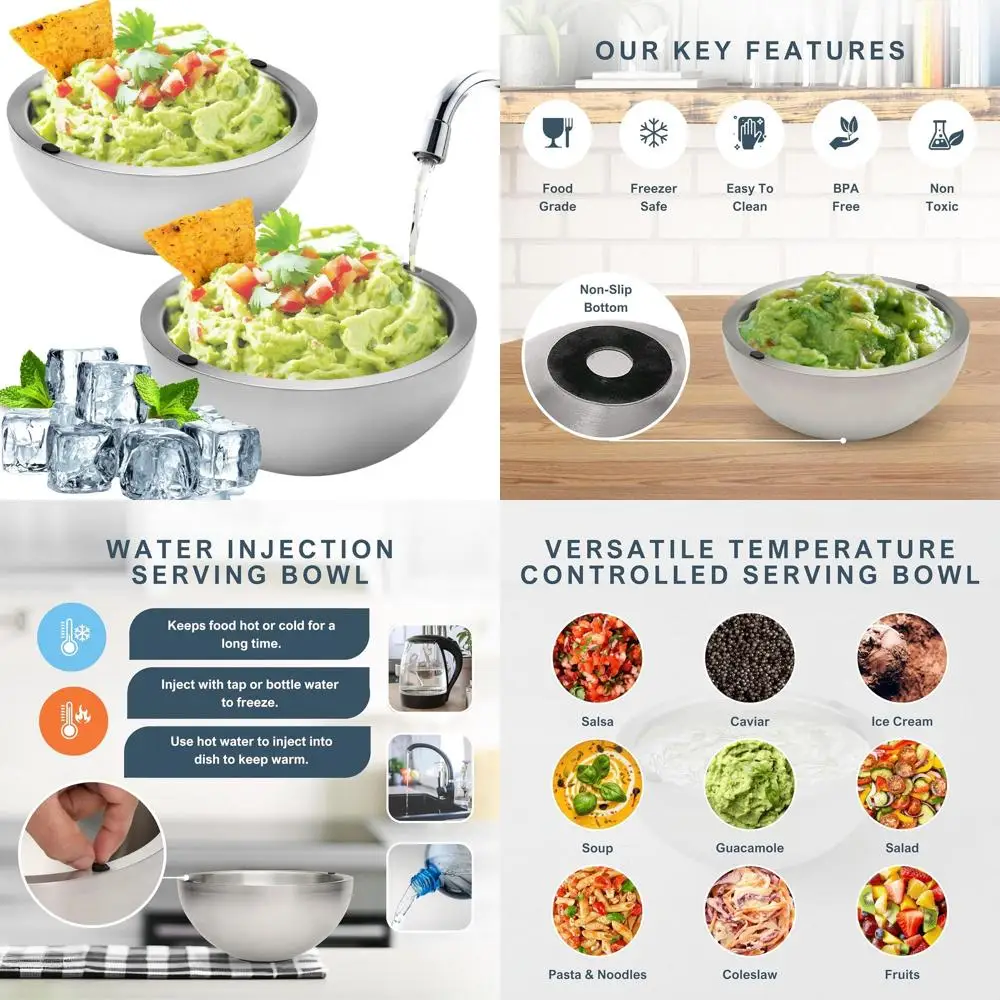 Large 70oz Ice-Insulated Stainless Steel Serving Bowl - Keeps Dips and Foods Hot or Cold (Set of 2)
Large 70oz Ice-Insulated Stainless Steel Serving Bowl - Keeps Dips and Foods Hot or Cold (Set of 2)