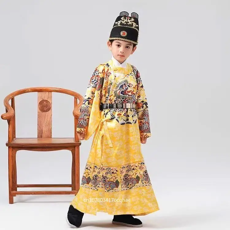 Kids Emperor Hanfu Dress Boys Girls Ming Dynasty Round Neck Robe Halloween Royal Guards Cosplay Costume Stage Performance Suits
Kids Emperor Hanfu Dress Boys Girls Ming Dynasty Round Neck Robe Halloween Royal Guards Cosplay Costume Stage Performance Suits