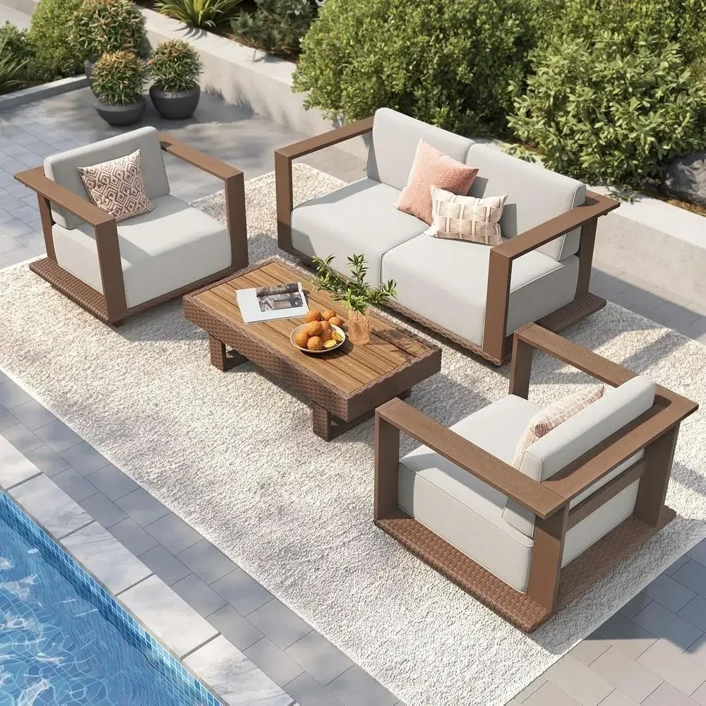 HDPE Patio urniture Set, 5 Pieces Sectional Outdoor Contion Sets with 9.8" Thick Cushion, ular Patio Soas with Wood Grain Wicker
HDPE Patio urniture Set, 5 Pieces Sectional Outdoor Contion Sets with 9.8" Thick Cushion, ular Patio Soas with Wood Grain Wicker