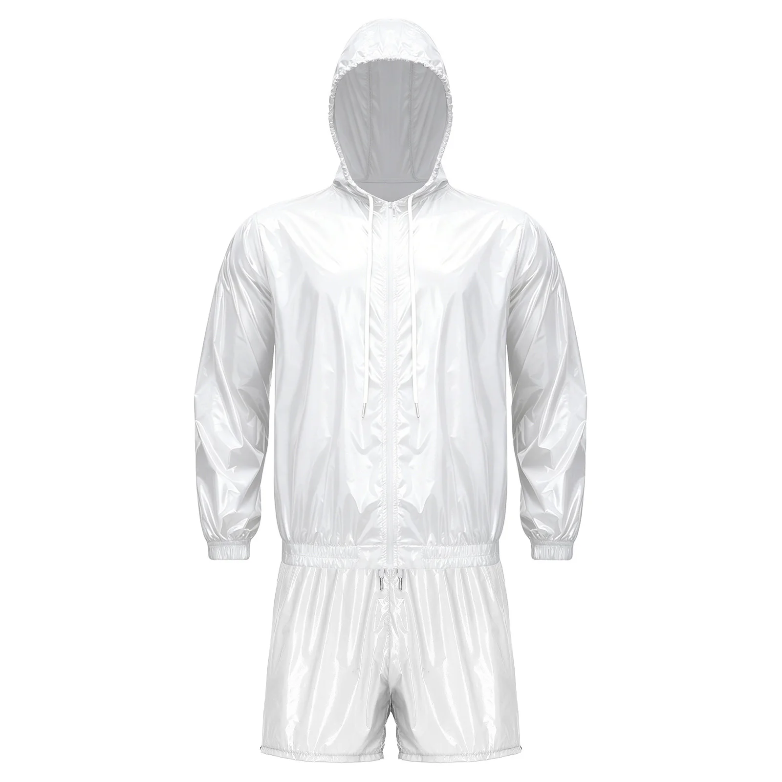 Mens Waterproof Sauna Outfit Glossy Sweat Suit Hooded Tracksuit Jacket with Built-in Briefs Boxer Shorts for Fitness Train Swim
Mens Waterproof Sauna Outfit Glossy Sweat Suit Hooded Tracksuit Jacket with Built-in Briefs Boxer Shorts for Fitness Train Swim