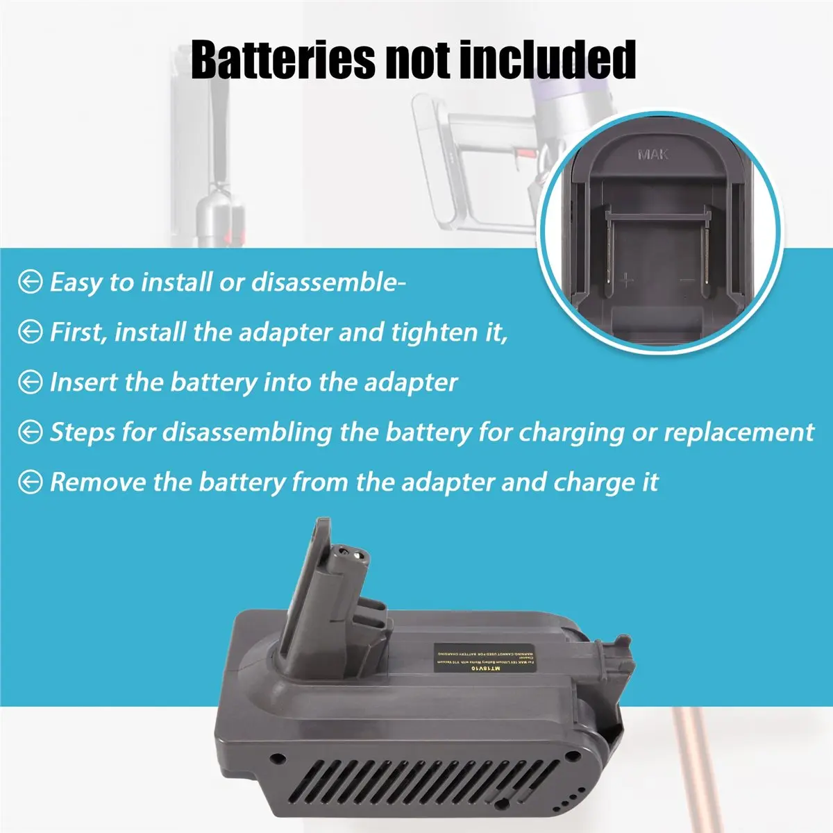 (ABUB) Адаптер для аккумулятора Makita 18V Li-Ion для преобразования в аккумулятор Dyson V10 для пылесоса MT18V10
(ABUB) Адаптер для аккумулятора Makita 18V Li-Ion для преобразования в аккумулятор Dyson V10 для пылесоса MT18V10