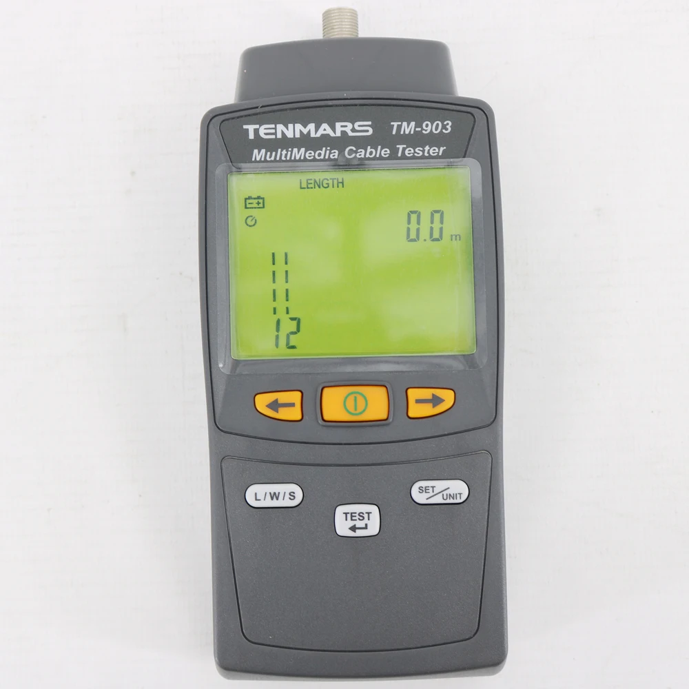 Оригинальный портативный мультимедийный тестер сетевого кабеля TENMARS TM-903 TM903 Ручной тестер сетевого кабеля RJ-45 F-разъема
Оригинальный портативный мультимедийный тестер сетевого кабеля TENMARS TM-903 TM903 Ручной тестер сетевого кабеля RJ-45 F-разъема
