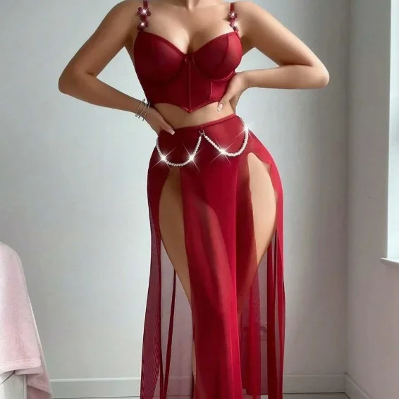 Sexy Lingerie Sexy Baby Dolls Mesh Slit Long Skirt Split Style Romantic Suit Women's Pajamas Long Dress Transparent Nightgowns 
Sexy Lingerie Sexy Baby Dolls Mesh Slit Long Skirt Split Style Romantic Suit Women's Pajamas Long Dress Transparent Nightgowns