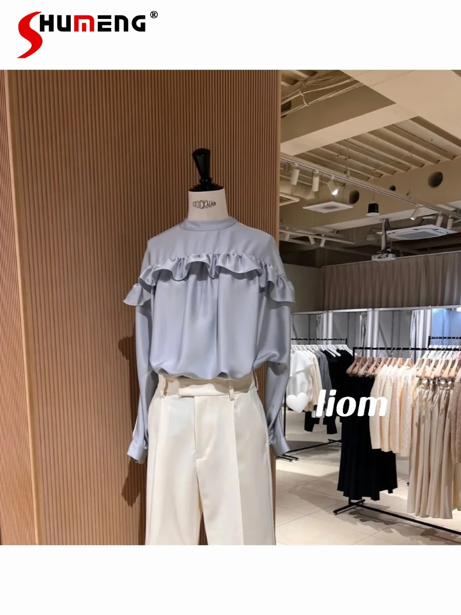 Japanese Elegant Retro Stand Collar Ruffle Splicing Long Sleeve Loose Versatile Temperament Commuter Shirt Blouses Women Spring
Japanese Elegant Retro Stand Collar Ruffle Splicing Long Sleeve Loose Versatile Temperament Commuter Shirt Blouses Women Spring