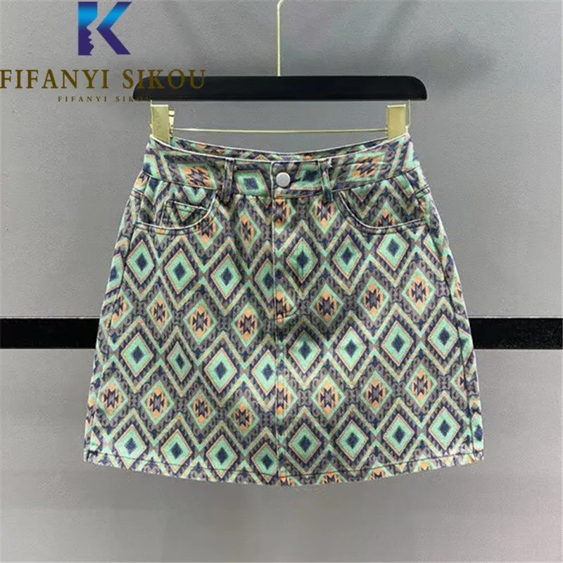 Rhombus Print Denim Skirt Women 2022 Summer Casual High Waist Mini Skirt Pocket Fashion Loose A-Line Jeans Skirts Female
Rhombus Print Denim Skirt Women 2022 Summer Casual High Waist Mini Skirt Pocket Fashion Loose A-Line Jeans Skirts Female