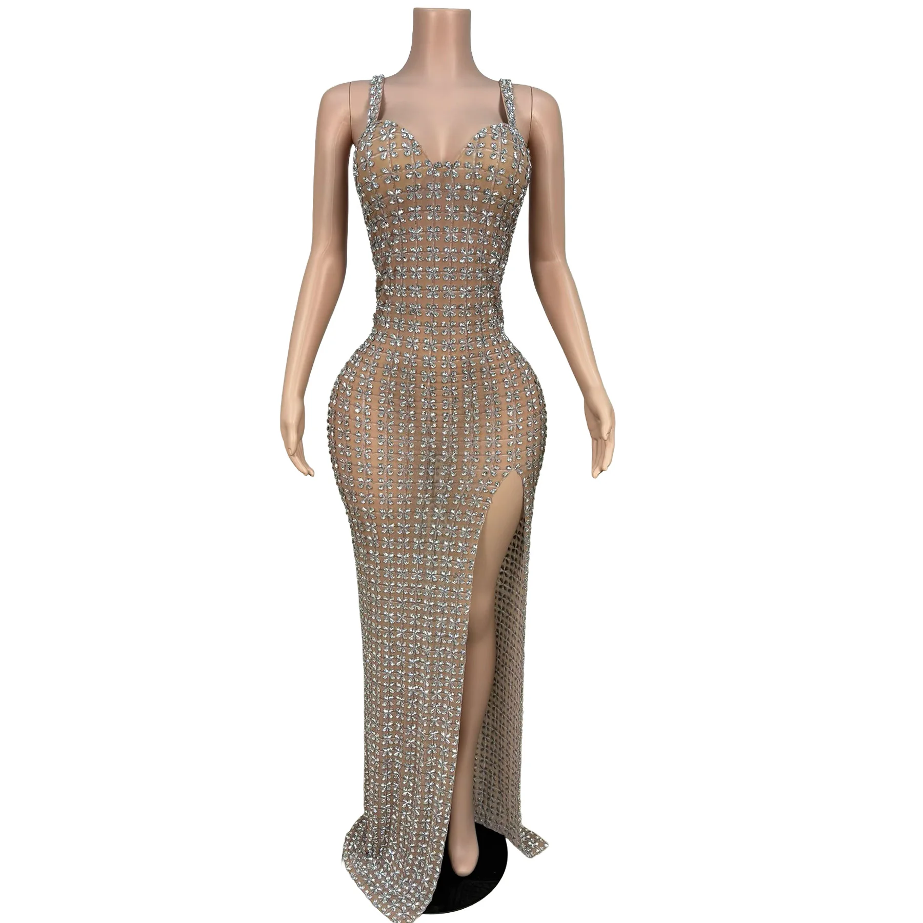 Siyecao Silver Rhinestone Spaghetti Strap Mermaid Maxi Dress Sheer Mesh High Slit Bodycon Evening Prom Gown for Women
Siyecao Silver Rhinestone Spaghetti Strap Mermaid Maxi Dress Sheer Mesh High Slit Bodycon Evening Prom Gown for Women
