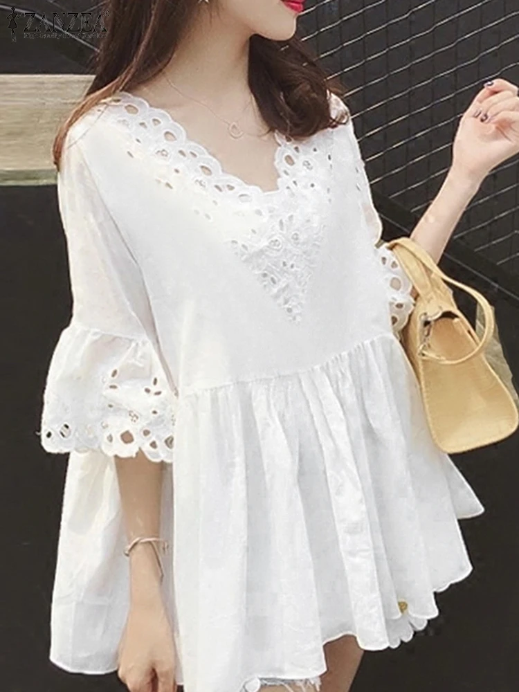 Women Elegant Lace Patchwork Blouse 2025 ZANZEA Summer Stylish Holiday Shirt V Neck 3/4 Ruffle Sleeve Tops Bohemain Blusas Tunic
Women Elegant Lace Patchwork Blouse 2025 ZANZEA Summer Stylish Holiday Shirt V Neck 3/4 Ruffle Sleeve Tops Bohemain Blusas Tunic