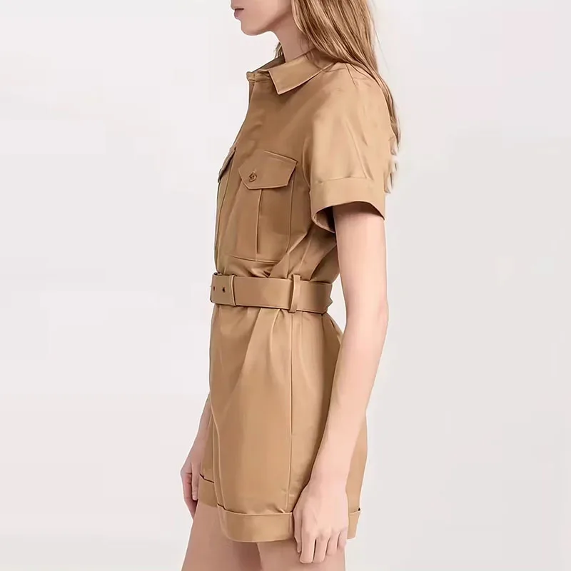 Office Lady Elegant Turn-down Collar Button Rompers Spring Solid High Waist Short Jumpsuits Summer Short Sleeve Lace-up Overalls
Office Lady Elegant Turn-down Collar Button Rompers Spring Solid High Waist Short Jumpsuits Summer Short Sleeve Lace-up Overalls