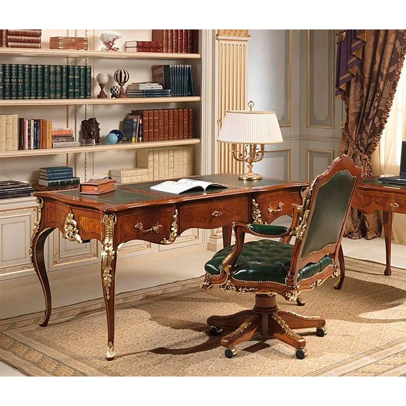 Alexander European living room furniture, solid wood carvings, champagne gold writing table, home desk
Alexander European living room furniture, solid wood carvings, champagne gold writing table, home desk