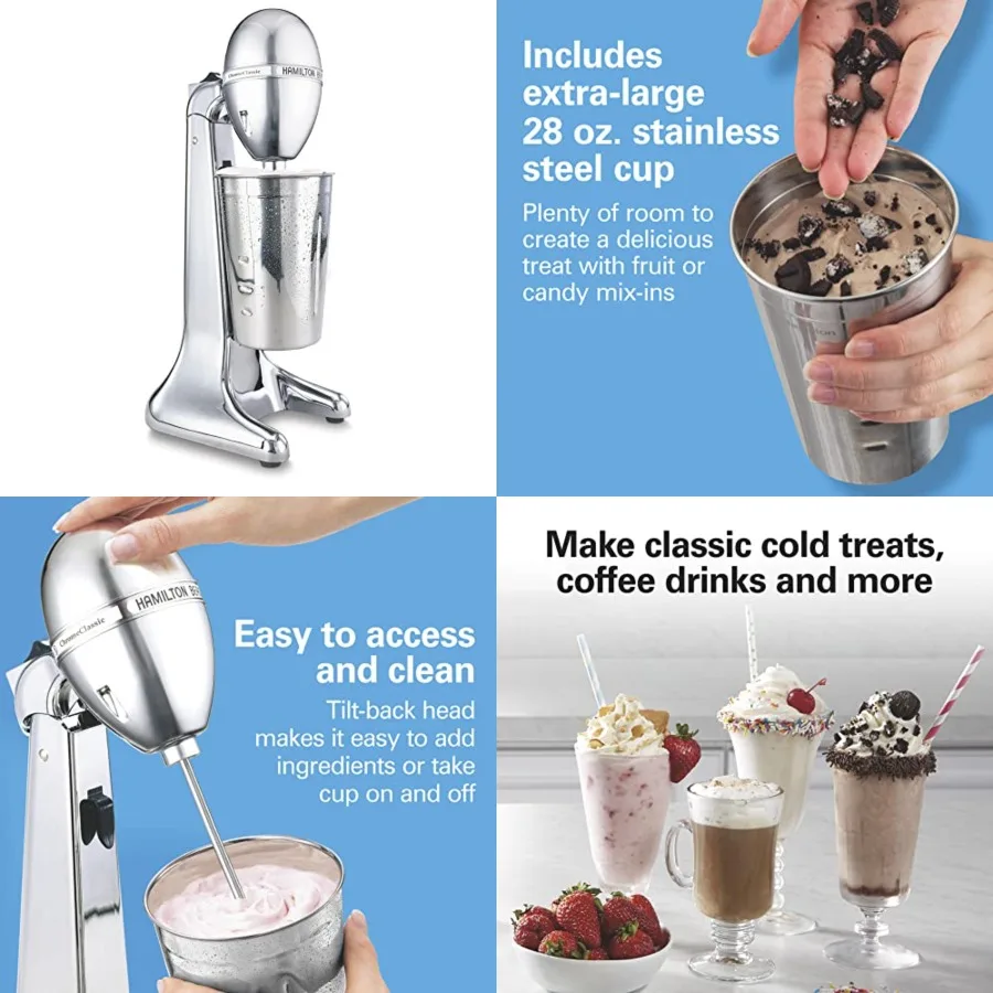 DrinkMaster Electric Drink Mixer, Retro Milkshake Maker Milk Frother, 2 Speeds, Extra-Large 28 oz. Stainless Steel Cup
DrinkMaster Electric Drink Mixer, Retro Milkshake Maker Milk Frother, 2 Speeds, Extra-Large 28 oz. Stainless Steel Cup