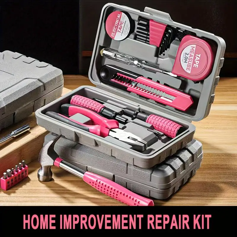 Pink Home Tool Set Durable Steel Hand Tool Kit with Alloy Plastic Hex Wrench Screwdriver Pliers Tape Measure Household Repair
Pink Home Tool Set Durable Steel Hand Tool Kit with Alloy Plastic Hex Wrench Screwdriver Pliers Tape Measure Household Repair