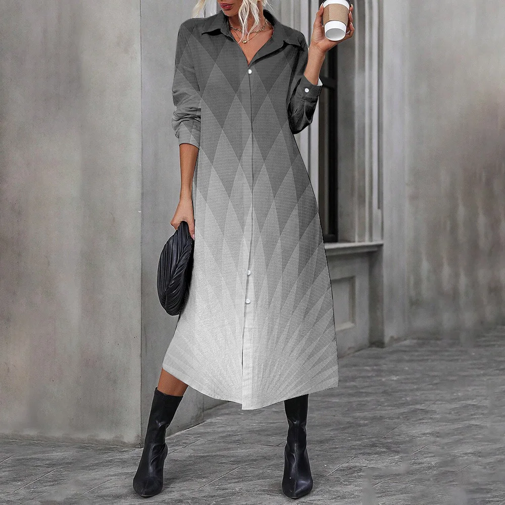 Elegant Women's Gradient Color Geometric Print Long Dresses 2025 New Female Button Up Dresses Clothing Long Sleeve Pockets Dress
Elegant Women's Gradient Color Geometric Print Long Dresses 2025 New Female Button Up Dresses Clothing Long Sleeve Pockets Dress