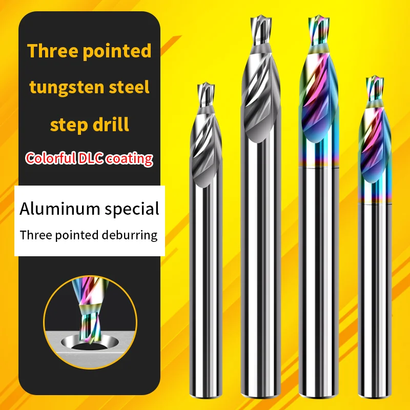 Hard alloy three pointed step drill, tungsten steel mountain shaped step drill, aluminum heat sink, deburring, chamfering, count
Hard alloy three pointed step drill, tungsten steel mountain shaped step drill, aluminum heat sink, deburring, chamfering, count