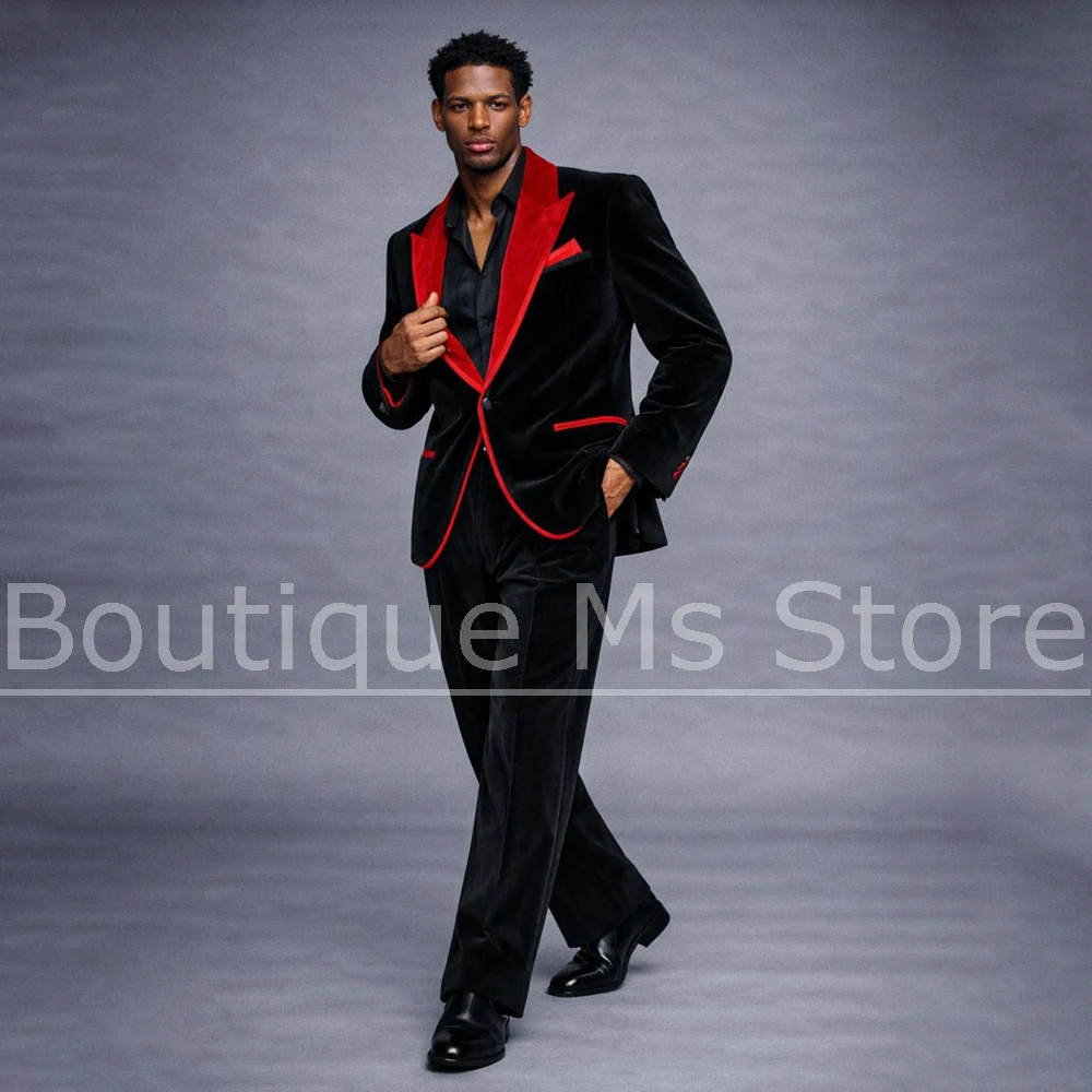Men's Velvet Suit Set with Red Trim for Wedding Prom Party Outfit Peak Lapel One Button Tuxedo 2 Piece Jacket and Pants
Men's Velvet Suit Set with Red Trim for Wedding Prom Party Outfit Peak Lapel One Button Tuxedo 2 Piece Jacket and Pants