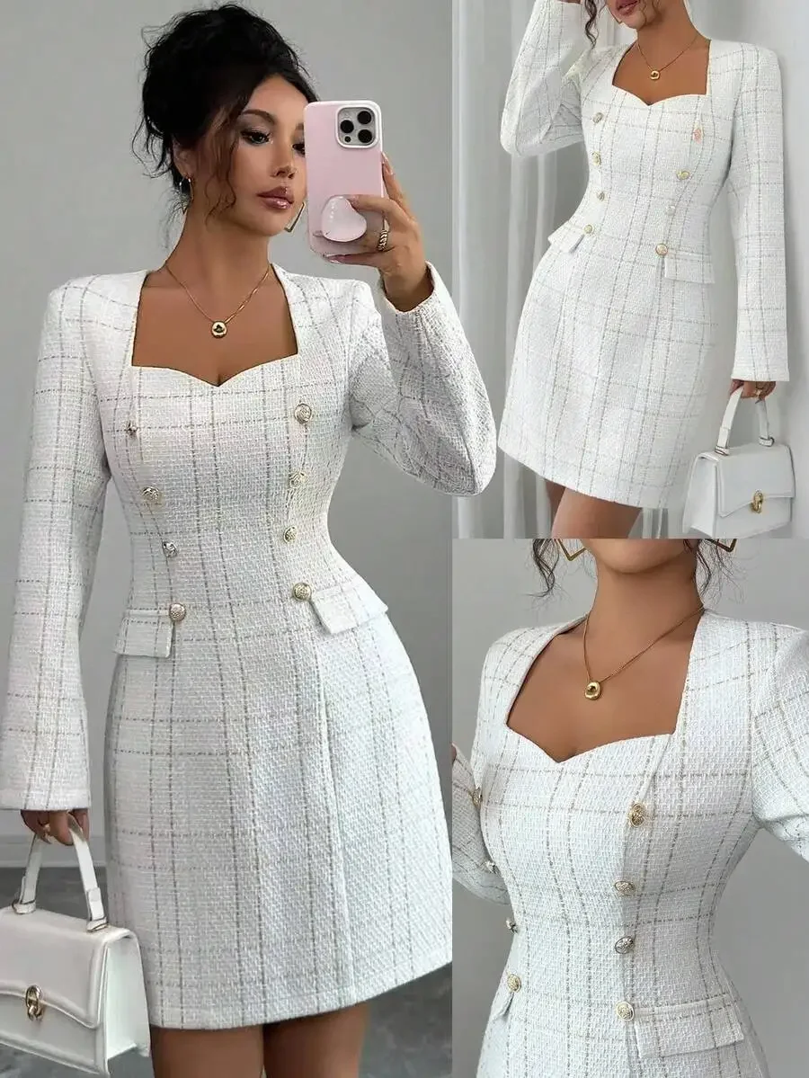 Womens Elegant Tweed Sweetheart Neck Long Sleeve Mini Dress Autumn
Womens Elegant Tweed Sweetheart Neck Long Sleeve Mini Dress Autumn