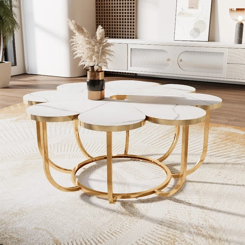 Modern coffee table, flower-shaped center table, tabletop imitation marble
Modern coffee table, flower-shaped center table, tabletop imitation marble