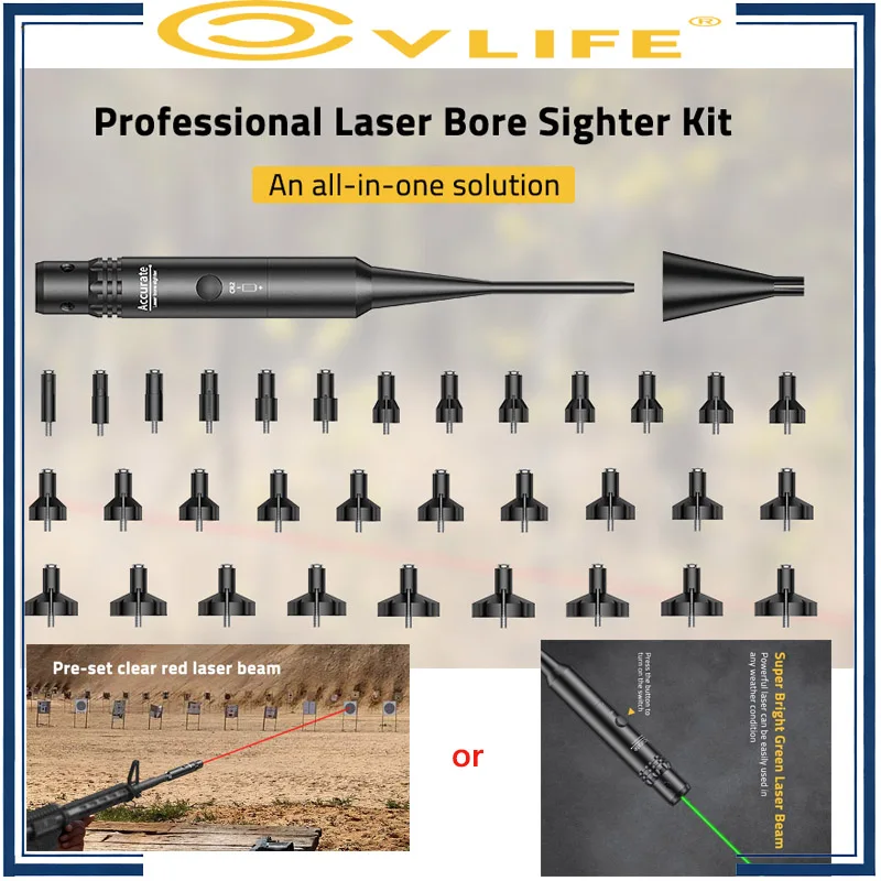 CVLIFE Professional Laser Bore Sight Kit with 32 Adapters fit 0.17 to 12GA Calibers Red or Green Bright Bore Sighter Laser
CVLIFE Professional Laser Bore Sight Kit with 32 Adapters fit 0.17 to 12GA Calibers Red or Green Bright Bore Sighter Laser