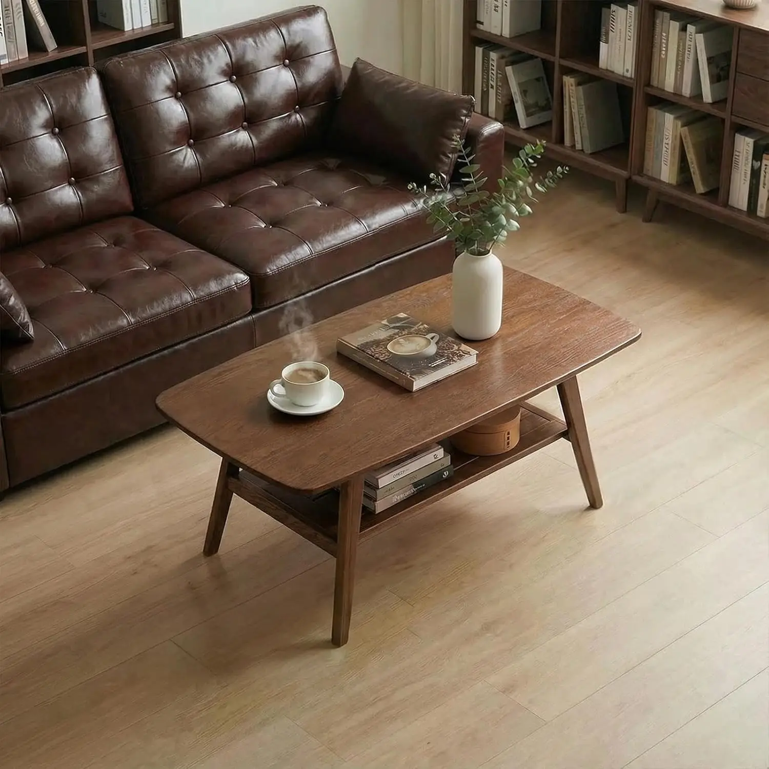 100% Solid Wood Coffee Table with Storage Shelf, 2-Tier Wooden CenterTable for Living Room, Farmhouse Rustic Rectangle Table
100% Solid Wood Coffee Table with Storage Shelf, 2-Tier Wooden CenterTable for Living Room, Farmhouse Rustic Rectangle Table