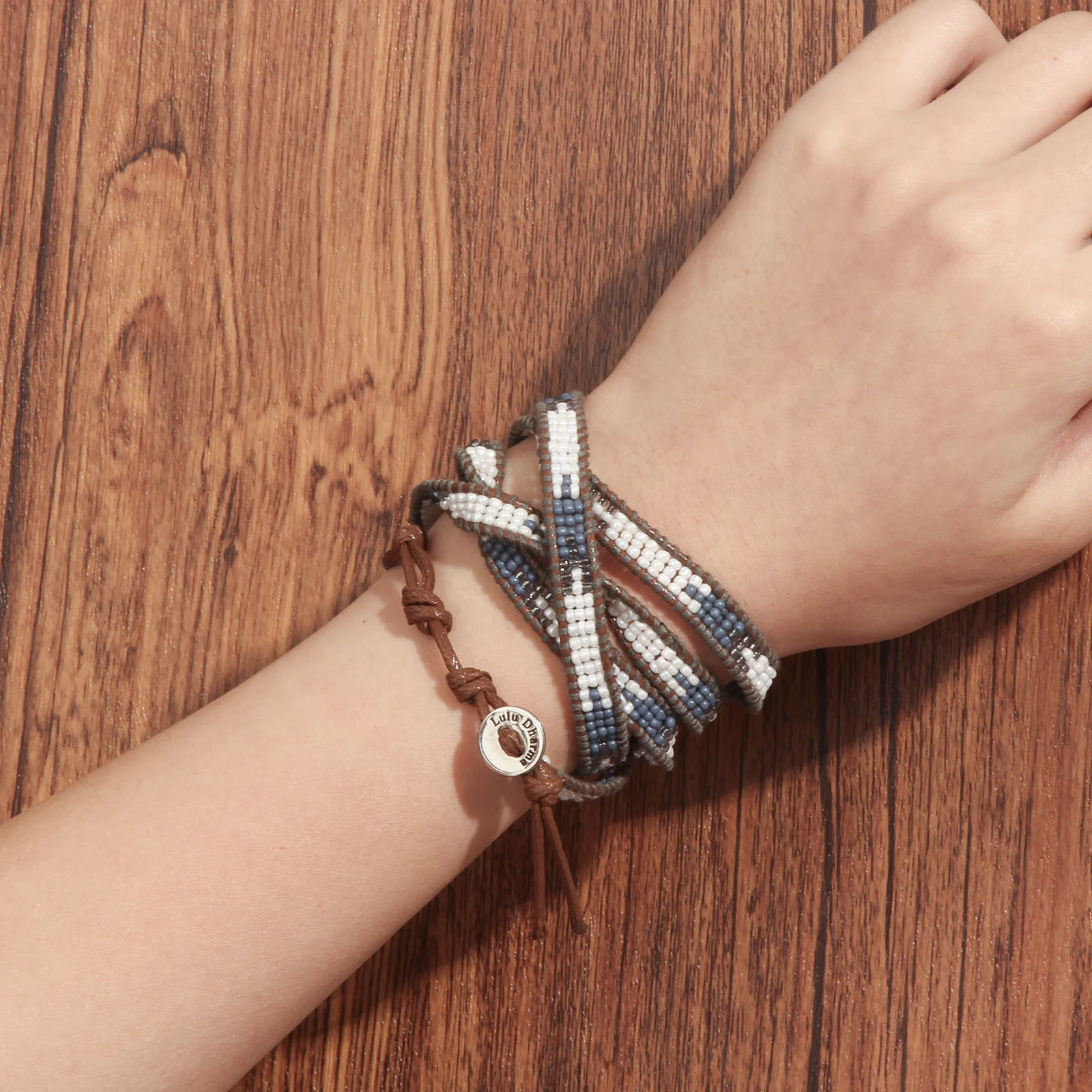 Boho Blue White Beaded Acrylic Leather Wrap Bracelet with Stainless Steel Clasp for Women
Boho Blue White Beaded Acrylic Leather Wrap Bracelet with Stainless Steel Clasp for Women