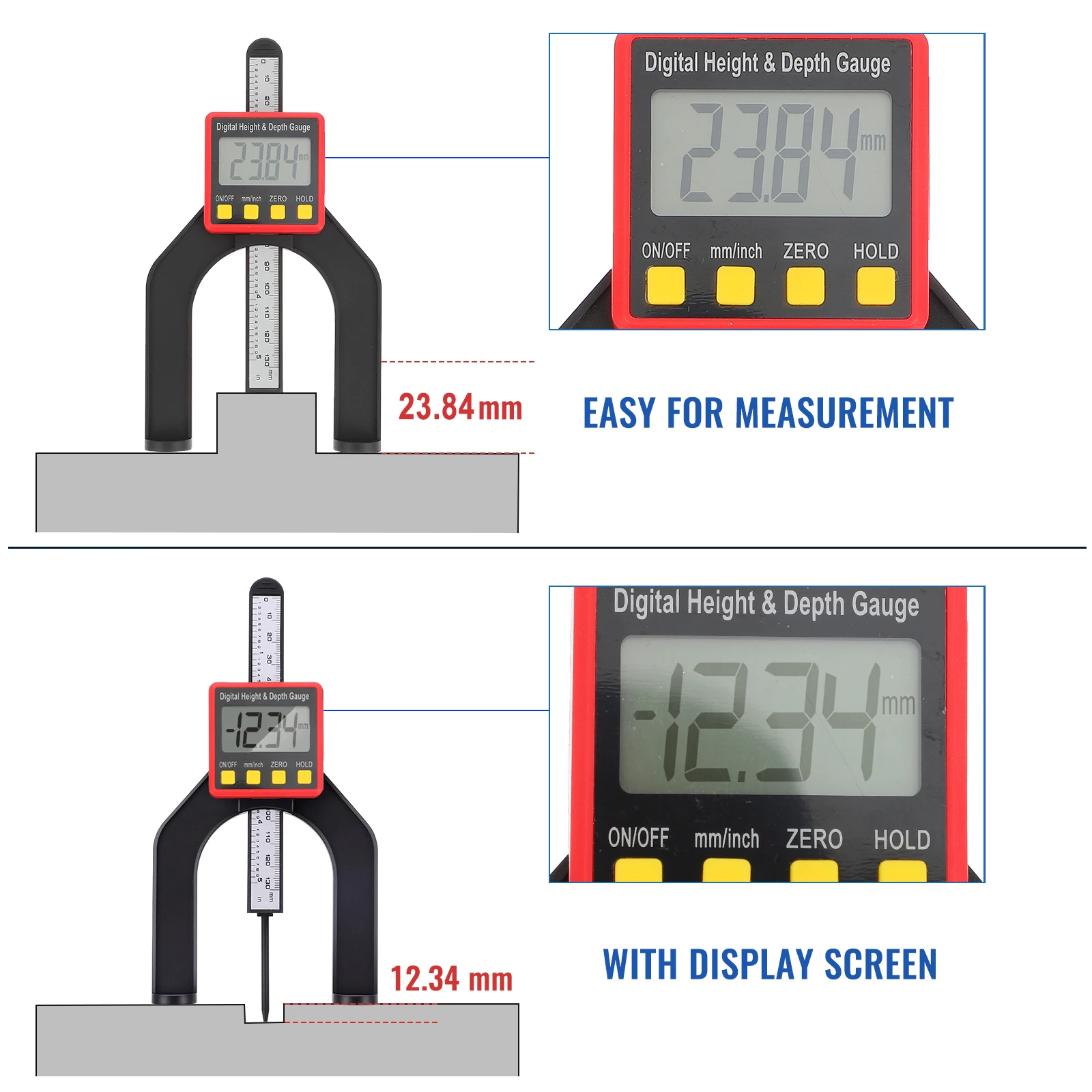 Digital Height Gauge Depth Measuring Instrument Plastic Large Display Inch Conversion Vertical Horizontal Measurement
Digital Height Gauge Depth Measuring Instrument Plastic Large Display Inch Conversion Vertical Horizontal Measurement
