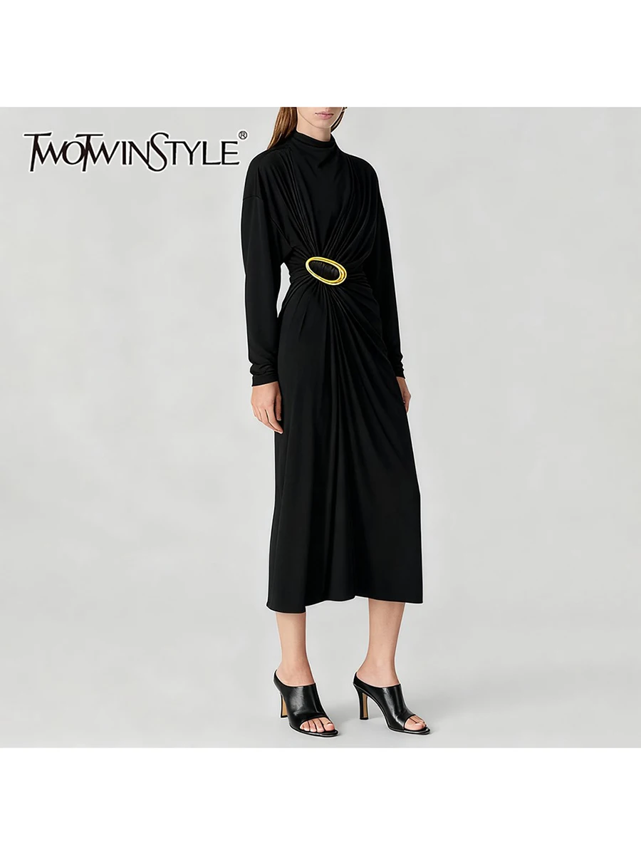 TWOTWINSTYLE Solid Spliced Sequined Casual Dresses for Women Round Neck Long Sleeves Patchwork Folds Fashion Dress Female New
TWOTWINSTYLE Solid Spliced Sequined Casual Dresses for Women Round Neck Long Sleeves Patchwork Folds Fashion Dress Female New