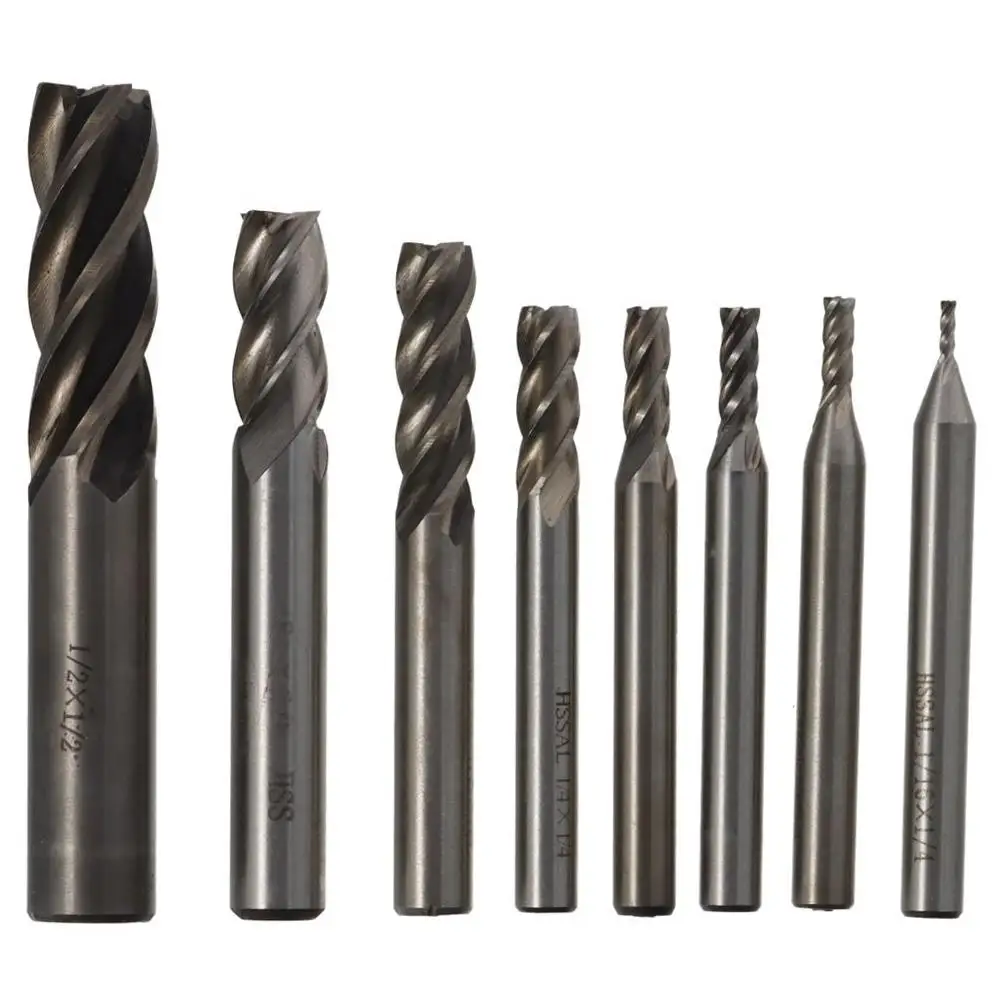 8Pcs High-speed Steel End Mill Bits Silver 4-Flute Cutting Milling Tools 1/16"-1/2" Straight Shank Drill Bits
8Pcs High-speed Steel End Mill Bits Silver 4-Flute Cutting Milling Tools 1/16"-1/2" Straight Shank Drill Bits