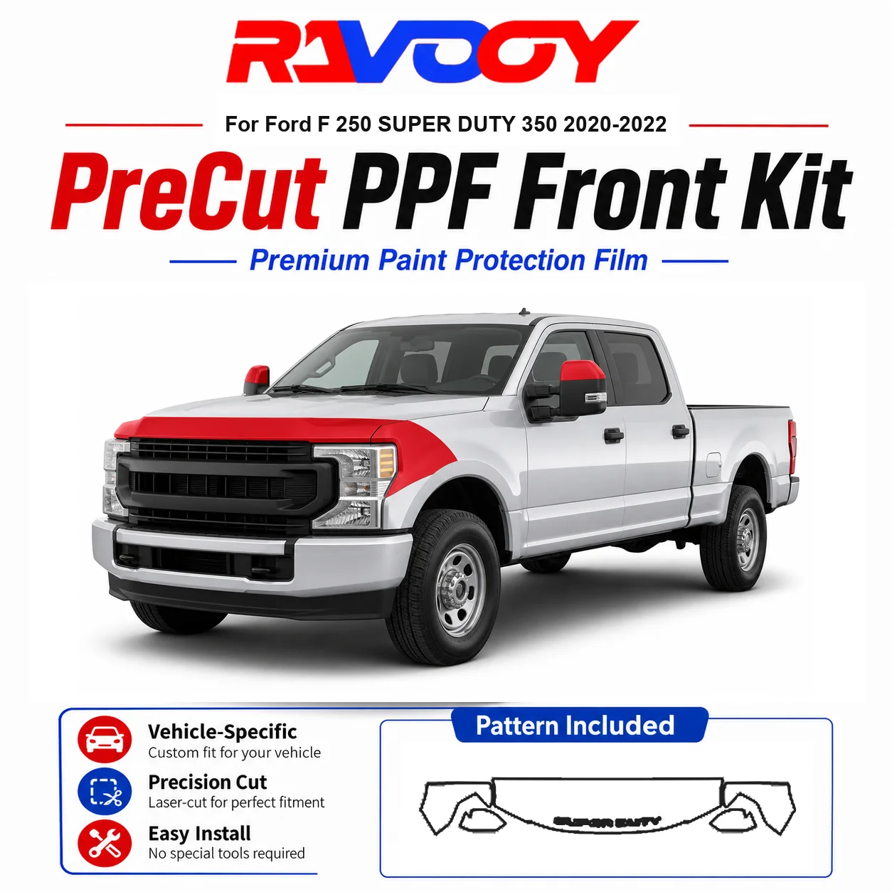 8.5mil TPU Precut PPF Kit For Ford F 250 SUPER DUTY 350 2020-2022 - Hood, Fenders & Mirror Set - Self-Healing Clear Bra Film
8.5mil TPU Precut PPF Kit For Ford F 250 SUPER DUTY 350 2020-2022 - Hood, Fenders & Mirror Set - Self-Healing Clear Bra Film