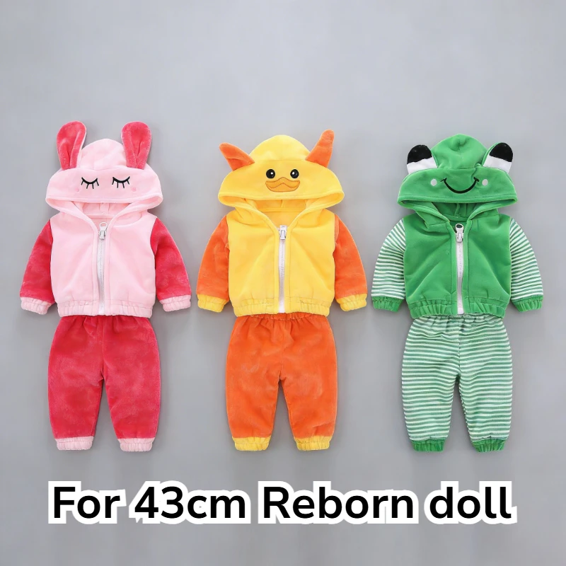 Cute 43cm Reborn Doll Clothes Set Pink Rabbit Yellow Duck Green Frog Animal Soft Plush Hooded pants Outfits Doll Clothing Toys
Cute 43cm Reborn Doll Clothes Set Pink Rabbit Yellow Duck Green Frog Animal Soft Plush Hooded pants Outfits Doll Clothing Toys