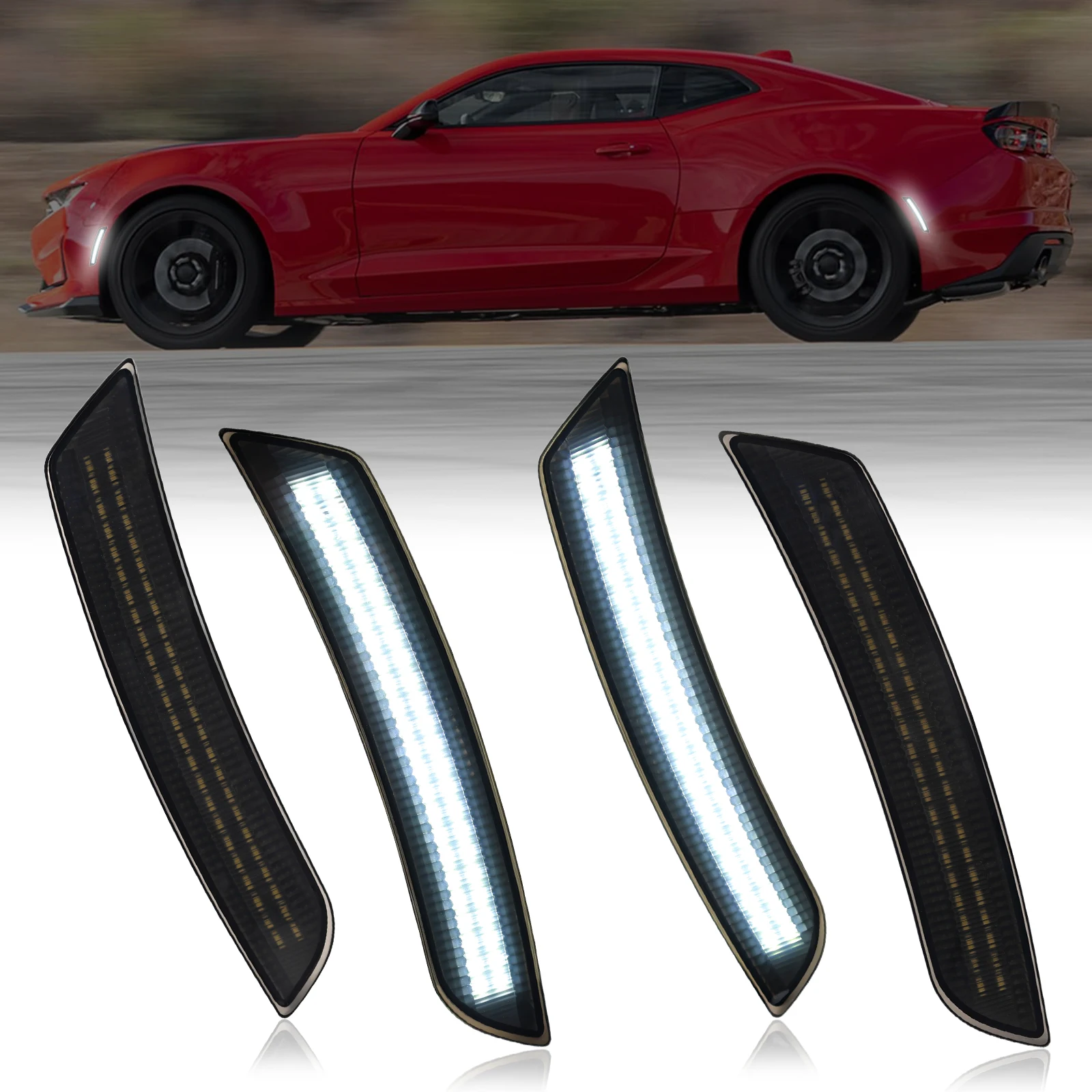 4 шт. подходят для 2016-2021 Chevy Camaro, белый светодиодный боковой габаритный фонарь, дымовой корпус, набор ламп
4 шт. подходят для 2016-2021 Chevy Camaro, белый светодиодный боковой габаритный фонарь, дымовой корпус, набор ламп