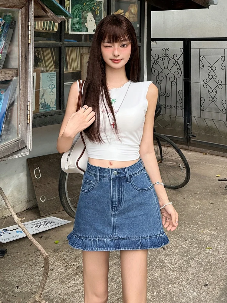 American Style Spicy Girl Ruffle Hem Denim Skirt Women's Summer Thin Vintage Versatile High Street A-Line Half-length Skirt
American Style Spicy Girl Ruffle Hem Denim Skirt Women's Summer Thin Vintage Versatile High Street A-Line Half-length Skirt