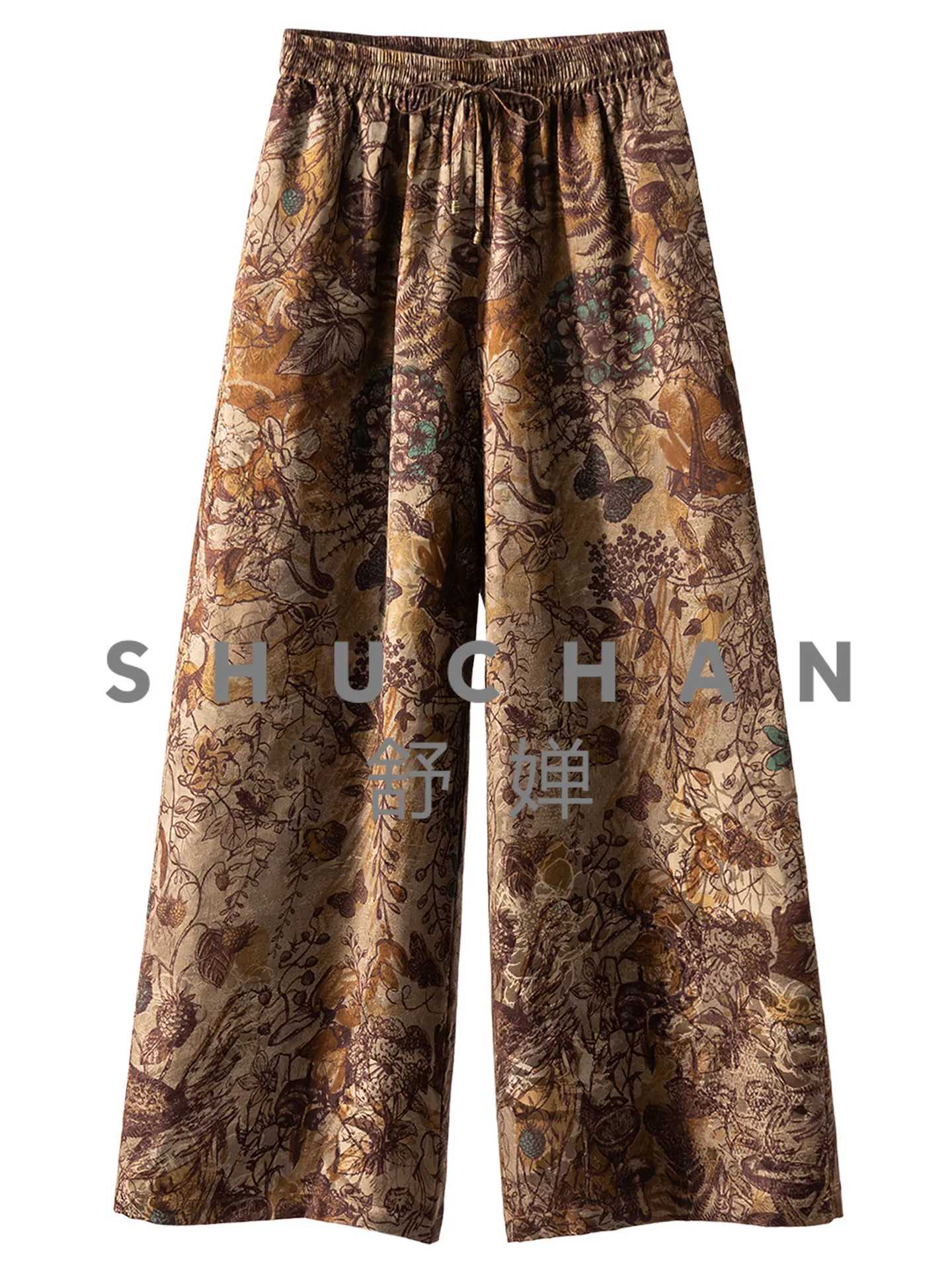 Retro Trend 100% Natural Silk Elastic Waist Dill Print Nine-point Wide-leg Pants Women 47K5 Trousers Women
Retro Trend 100% Natural Silk Elastic Waist Dill Print Nine-point Wide-leg Pants Women 47K5 Trousers Women