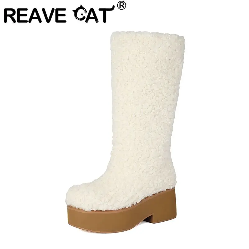 REAVE CAT Ladies Shoes Warm Winter Women Knee High Booties Round Toe Slip On 6.5cm Block Heel 4cm Platform Soft Daily Hot Boots
REAVE CAT Ladies Shoes Warm Winter Women Knee High Booties Round Toe Slip On 6.5cm Block Heel 4cm Platform Soft Daily Hot Boots