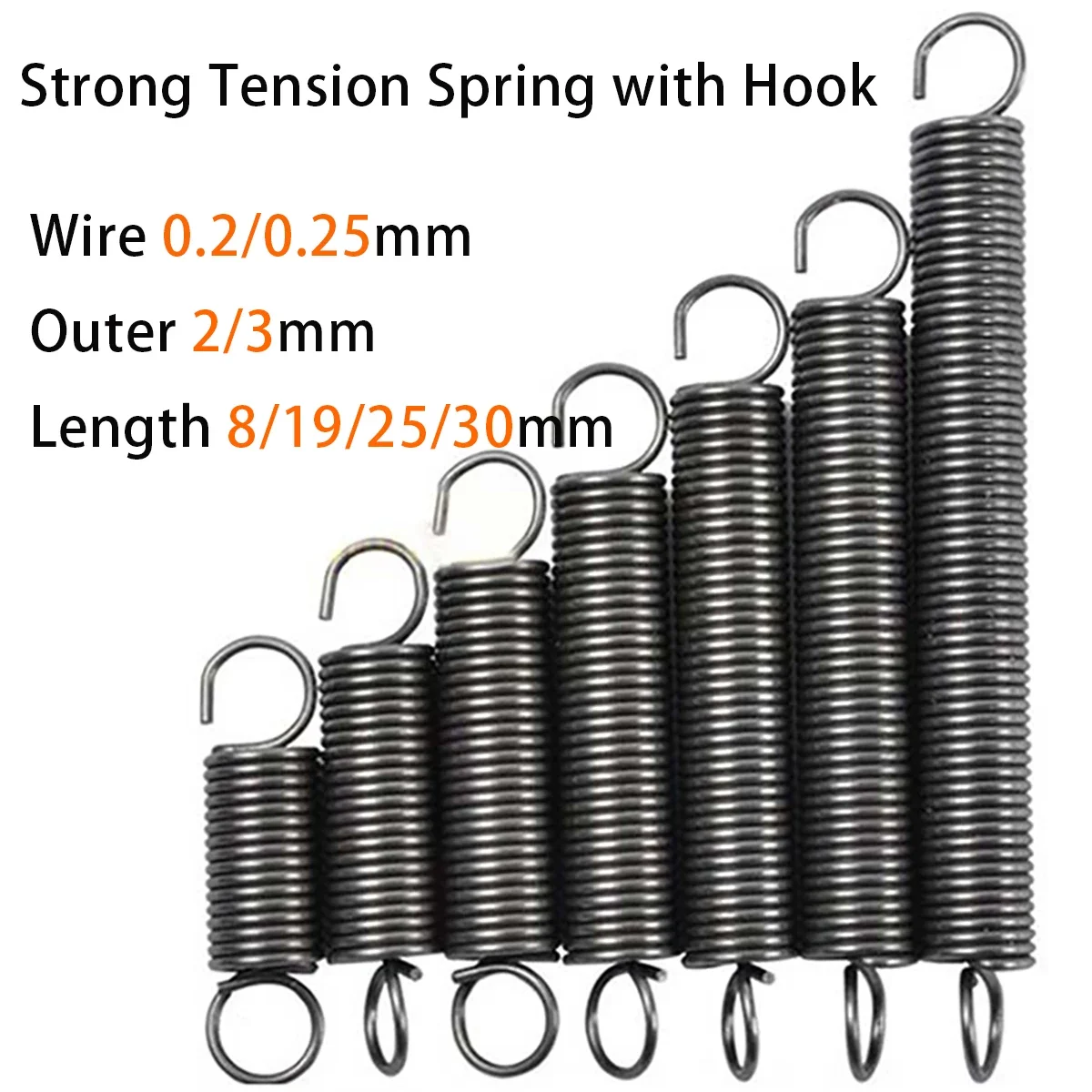 Strong Tension Spring with Single Hook,Spring Steel,Wire 0.2/0.25Mm,Outer 2/3Mm,Length 8/19/25/30Mm,Support Customization 
Strong Tension Spring with Single Hook,Spring Steel,Wire 0.2/0.25Mm,Outer 2/3Mm,Length 8/19/25/30Mm,Support Customization