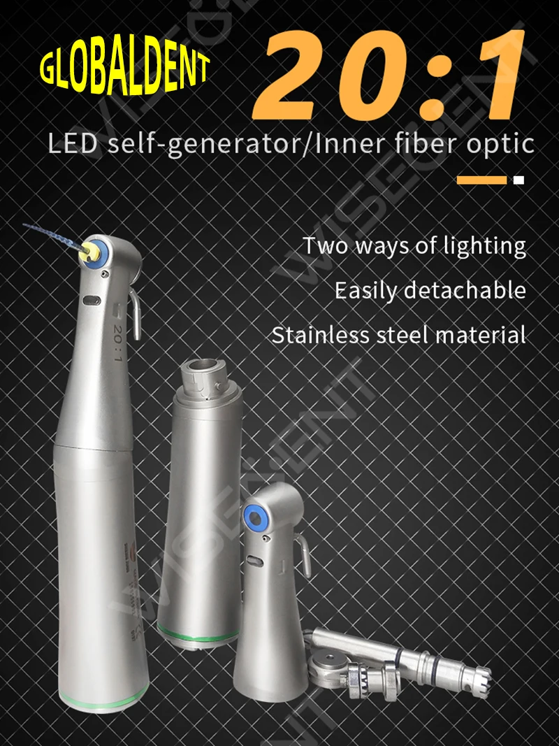 Стоматологический низкоскоростной наконечник 20:1, уменьшающий имплантат, хирургический угловой наконечник, совместимый с стоматологической ручкой NSKSG20 Contraangulo
Стоматологический низкоскоростной наконечник 20:1, уменьшающий имплантат, хирургический угловой наконечник, совместимый с стоматологической ручкой NSKSG20 Contraangulo