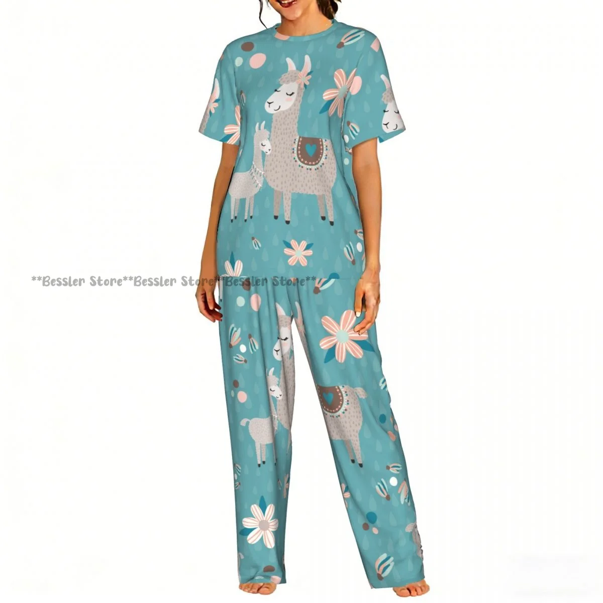 Women Pajama Sets Lounge Sleepwear Llama Teal Pattern Short Sleeve Nightwear
Women Pajama Sets Lounge Sleepwear Llama Teal Pattern Short Sleeve Nightwear