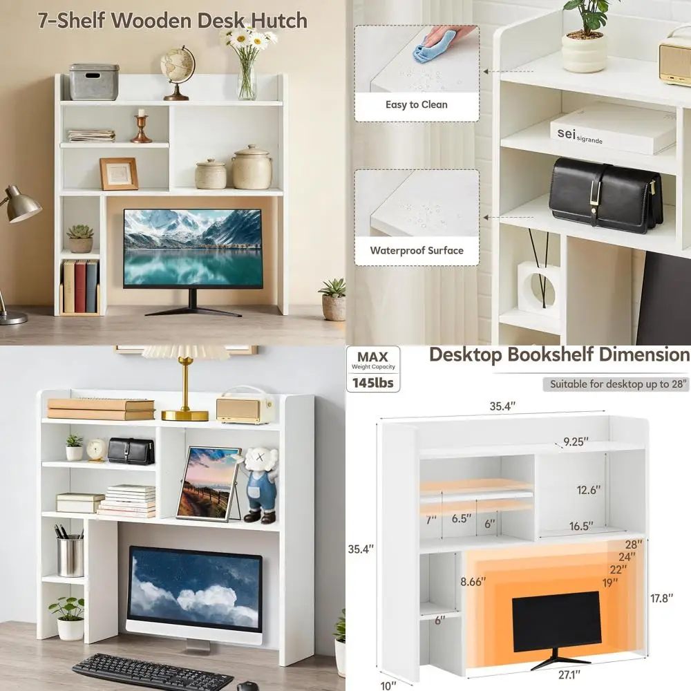 35.4 White Wooden 7-Shelf Desk Hutch Organizer for Dorm, Office, and Home Storage
35.4 White Wooden 7-Shelf Desk Hutch Organizer for Dorm, Office, and Home Storage