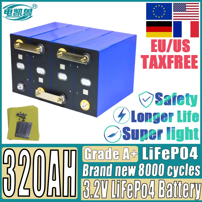 Новая аккумуляторная батарея 320AH Lifepo4 3,2 В 3C высокой мощности для DIY 12 В 24 В 48 В 8000 циклов A-класса на солнечной батарее для кемпинга, гольфа, беспошлинная торговля
Новая аккумуляторная батарея 320AH Lifepo4 3,2 В 3C высокой мощности для DIY 12 В 24 В 48 В 8000 циклов A-класса на солнечной батарее для кемпинга, гольфа, беспошлинная торговля