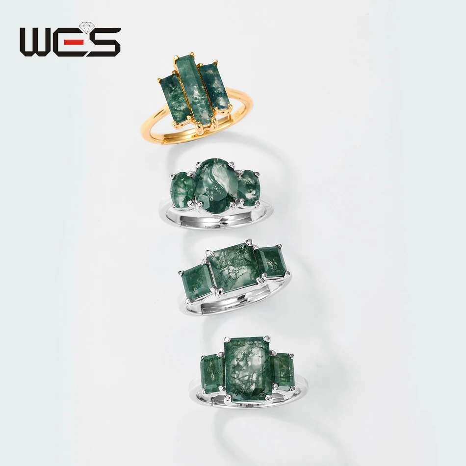 WES Three Stone Natural Moss Agate Open Ring for Woman 925 Sterling Silver Ring Engagement Gift For Mom Wholesale Forest Jewelry
WES Three Stone Natural Moss Agate Open Ring for Woman 925 Sterling Silver Ring Engagement Gift For Mom Wholesale Forest Jewelry