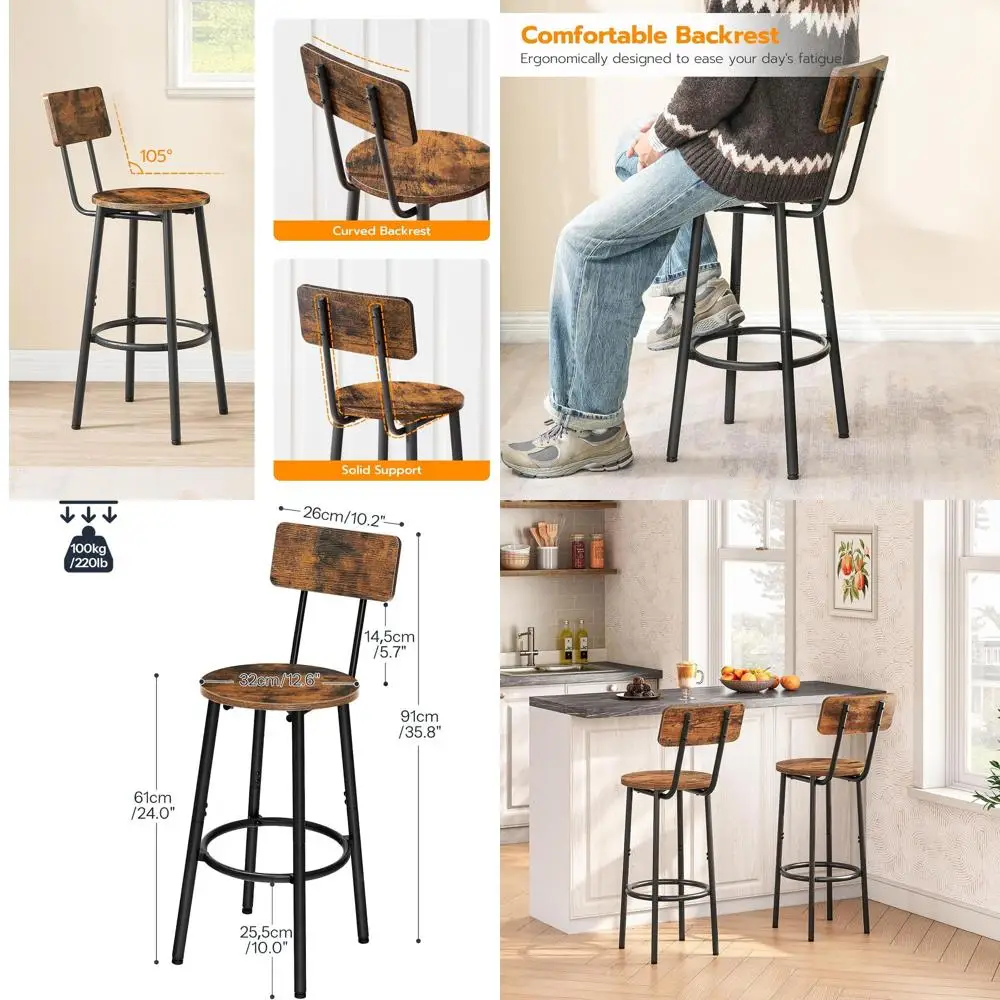 Set of 2 Round Bar Stools with Back, 25.2 High, Suitable for Kitchen Island or Dining Room, Counter Height, Easy Assembly, Rusti
Set of 2 Round Bar Stools with Back, 25.2 High, Suitable for Kitchen Island or Dining Room, Counter Height, Easy Assembly, Rusti