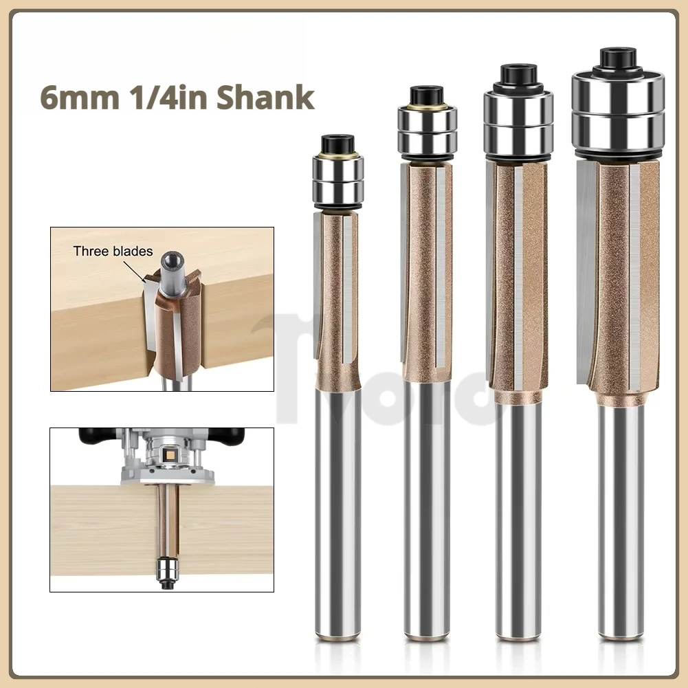 1PC 6mm 1/4in Shank Three-Blade Double Bearing Flush Trim Bit Router Bit Professional Woodworking Milling Cutter For Wood Bit
1PC 6mm 1/4in Shank Three-Blade Double Bearing Flush Trim Bit Router Bit Professional Woodworking Milling Cutter For Wood Bit