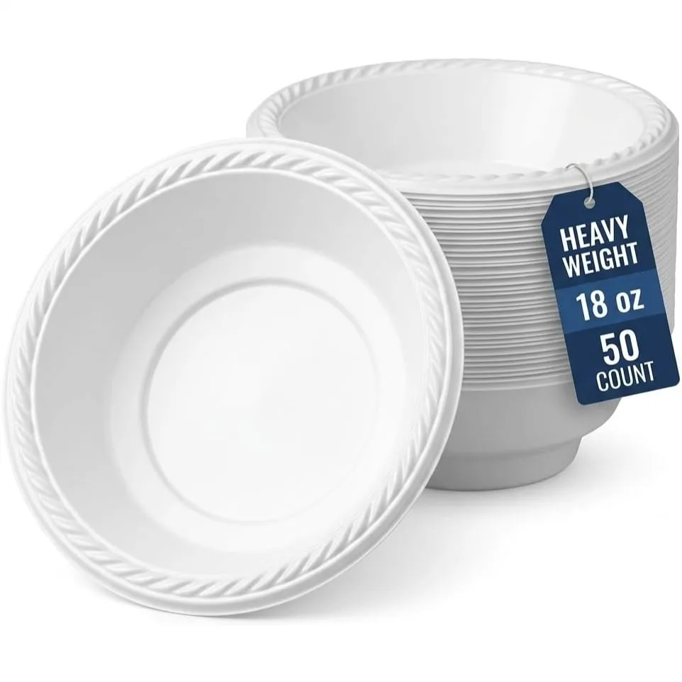 18 oz Plastic Bowls, 50 Count Heavy-Duty Disposable Bowls for Soup, Salad, Cereal, Pasta & Catering
18 oz Plastic Bowls, 50 Count Heavy-Duty Disposable Bowls for Soup, Salad, Cereal, Pasta & Catering