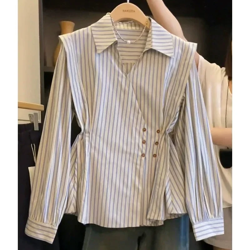 Pop French Style Striped Vest Blouse Women 2025 Spring Elegant Lone Sleeves Waist-Cinching Shirts Casual Korean Chic Office Tops
Pop French Style Striped Vest Blouse Women 2025 Spring Elegant Lone Sleeves Waist-Cinching Shirts Casual Korean Chic Office Tops