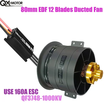 QX-Motor 80mm EDF 12 blades Ducted Fan QF3748 Brushless Motor With 160A ESC for FMS RC Airplane Drone Model Spare Parts Accessor