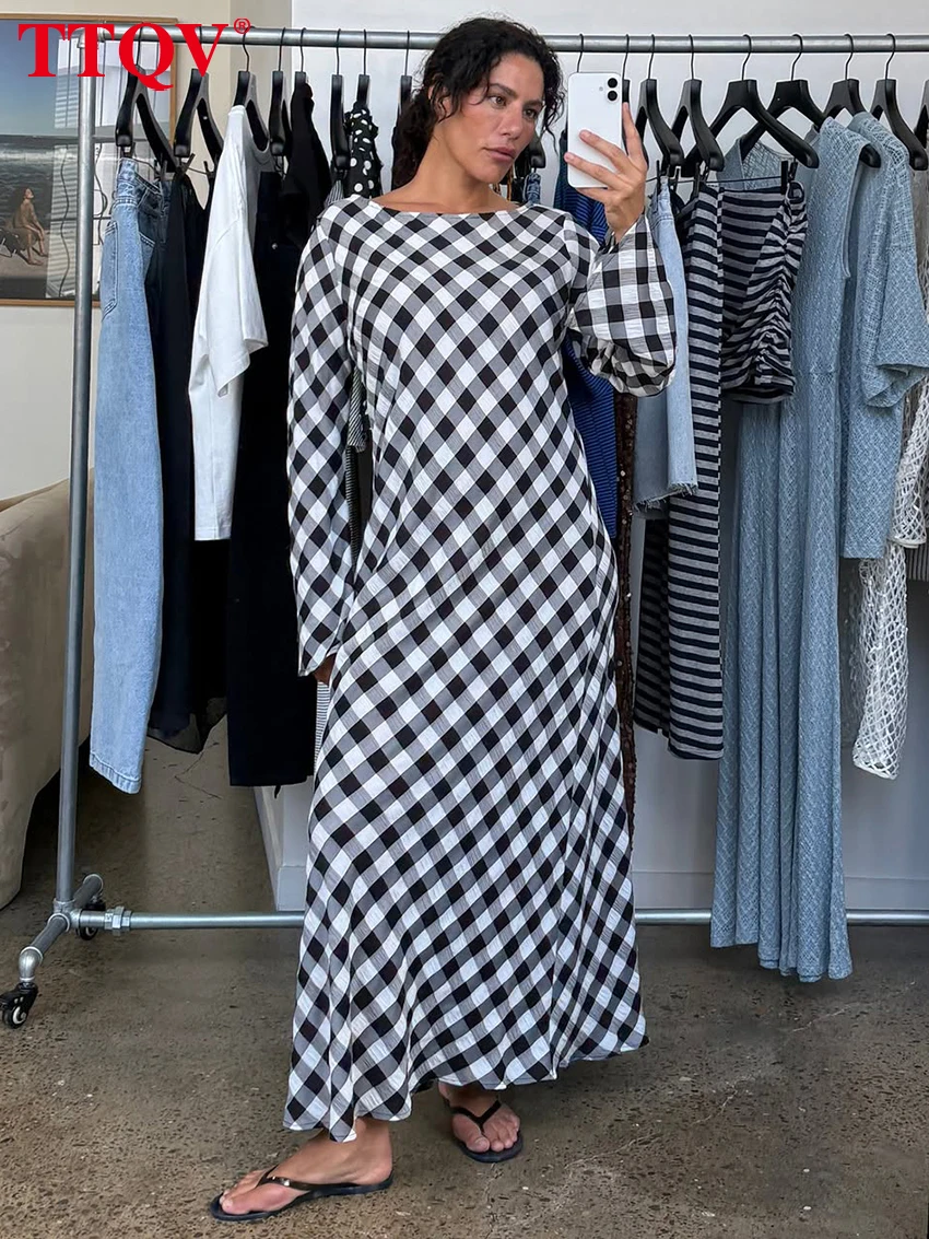 TTQV Fashion Loose Black Plaid Women's Dress 2026 Vintage O-Neck Long Sleeve Ankle Length Dresses Elegant Classic Female Dress
TTQV Fashion Loose Black Plaid Women's Dress 2026 Vintage O-Neck Long Sleeve Ankle Length Dresses Elegant Classic Female Dress