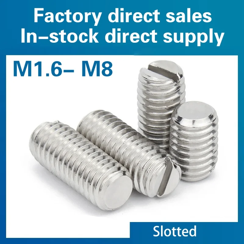 10pcs/lot Stainless steel slotted set screw with flat point M1.6 M2 M2.5 M3 M4 M5 M6 M8 DIN551
10pcs/lot Stainless steel slotted set screw with flat point M1.6 M2 M2.5 M3 M4 M5 M6 M8 DIN551