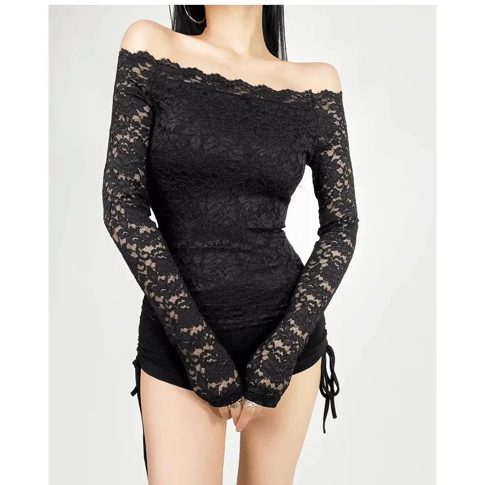 Elegent Lace T-shirt Long Sleeve Slim Fit Casual Women Slash Neck Pure Color Sexy Style Autumn Female Outerwear Chic Tops
Elegent Lace T-shirt Long Sleeve Slim Fit Casual Women Slash Neck Pure Color Sexy Style Autumn Female Outerwear Chic Tops